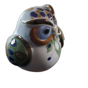 Tonala Mexico Hand Painted Ceramic Owl Figure~Vintage~